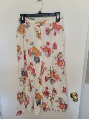 Cream Floral Button-Front Maxi Skirt with Multicolor Blooms